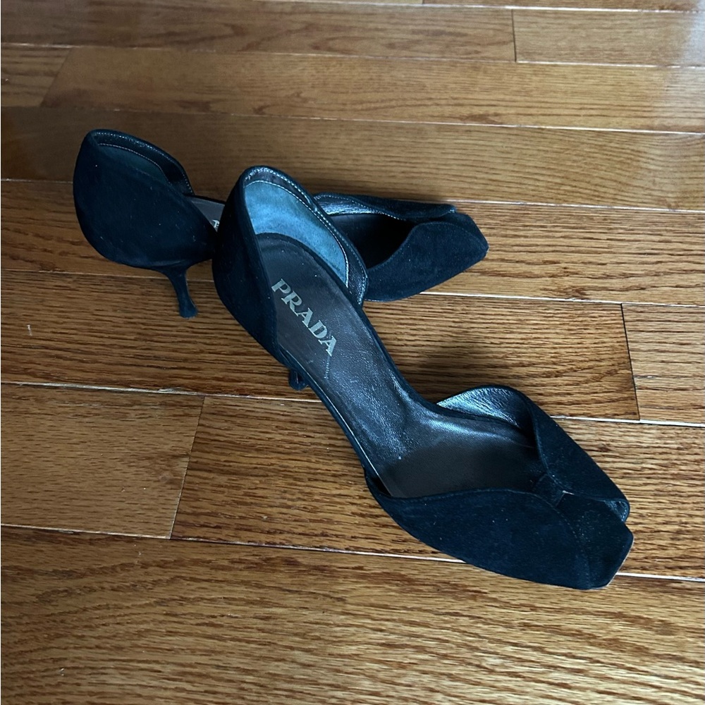 Prada Black Suede D'Orsay Kitten Heels Great Condition 6.5 - Picture 3 of 13